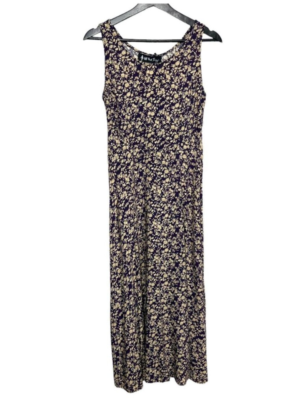Vintage 90s Whimsigoth All That Jazz Purple Tan Floral Print Midi Dress